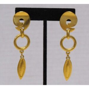 Vtg Pierced Gold Tone Dangle Earrings Boho Chic Geometric Old Money Maximalist